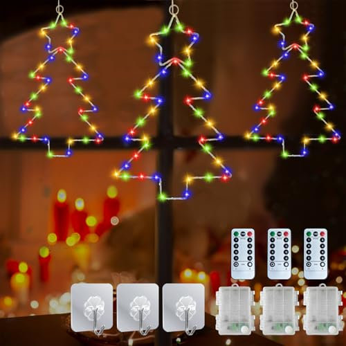Yeelan Christmas Window Lights 3 Packs, Battery Christmas Lights, LED Decorative Lights with Remote, 8 Modes, Timer, Waterproof Christmas Tree Lights for Indoor Outdoor Window Wall Xmas Decorations