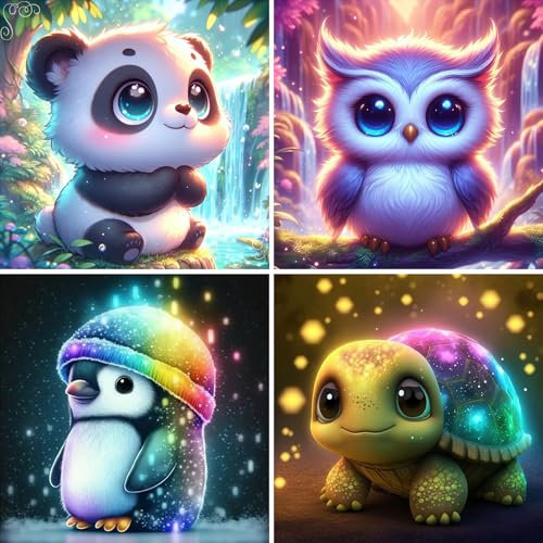 FLAJZ Malen Nach Zahlen Kinder, 4 Stück Tiere Malen Nach Zahlen ab 5 6 7 8 9 10 11 12 Jahre Mädchen und Junge, Farbiges Leinwand Acrylfarben DIY Ölgemälde Set zur Heimdekoration, 20x20cm