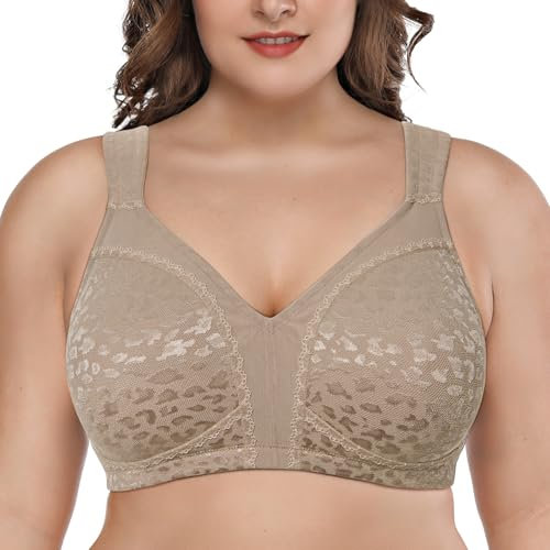 Deyllo Women's Minimizer Bra Wireless Plus Size Bra Full Coverage Comfort Everyday Bra Non Padded(Toffee Leopard,38D)