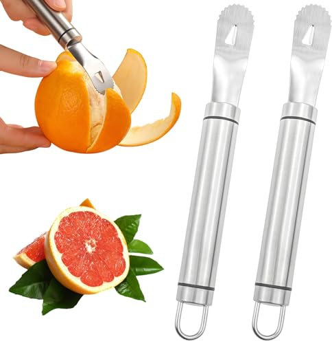 2 Pack Stainless Steel Orange Peeler, Long Handle Convenient Peel Cutter, Triangular-Blade & Zigzag-Shovel Orange Peeler Gadget, Lemon Vegetable Fruit Tools Kitchen Gadget