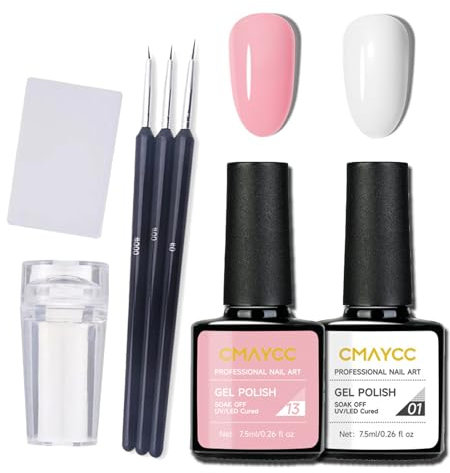 French Manicure Kit, French Tip Nail Polish, French Manicure Set, Pink White Gel Nail Polish Set, French Tip Stamp, Comes with 3 Pcs Professional Nail Coloring Pens