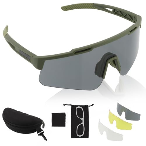 FOCUHUNTER Lunettes tactiques anti-buée pour airsoft avec 3 lentilles interchangeables, lunettes tactiques pour tir, protection UV400 (monture verte)