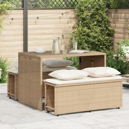 Juroupi 3-TLG. Garten-Essgruppe mit Kissen Sitzgruppe Outdoor TerrassenmöBel Terrassen-Sitzgruppe Garten-Essgruppe Beige Poly Rattan - 4003906