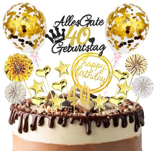 BURGEON Tortendeko 40 Geburtstag Junge Mädchen, 20 Stück Happy 40th Birthday Kuchendeko Geburtstag, Cake Topper 40 Geburtstag Deko mit Geburtstagskerzen für 40 Geburstagstorte Party Dekoration