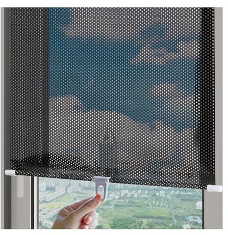 SFQEVHRZ Saugnapf-Rollladen，. Saugnapf-Rollos ohne Bohren, einziehbare temporäre tragbare Isolierfensterabdeckung for das Auto, for Balkon, Büro, Schwarz(W45xH125cm/18x49in)