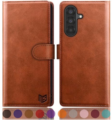 SUANPOT [RFID Schutz für Samsung Galaxy A56 Hülle PU Leder Handyhülle Lederhülle Klapphülle Kartenfach Flip Cover für Samsung A56 Handy hülle Leather Wallet Phone Case Hellbraun