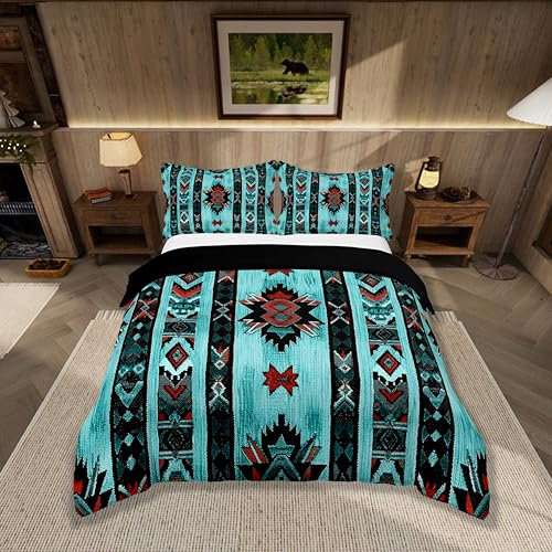 Loussiesd Schwarz Südwesten 100% Baumwolle Bettwäsche Set 200x200cm Geometrisch Bettwäsche Tribal Exotic Style Native American Indian Design Bettbezug Set Streifen Linie Bettwäsche-Set