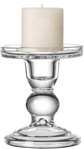 Glass Candle Holder Clear Pillar Candle Stand Candlestick for Dinner Table Wedding Party Home Decoration (Height 3.5 inch)