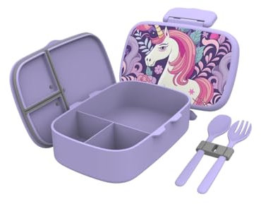 BOHEVA Lunchbox für Kinder, Bentobox, Brotdose, BPA-Frei, Bento-Box, Snackbox mit Fächern, Vesperbox, Kinder-Lunchbox, BPA Free, Einhorn Design, auslaufsicher, robust und mikrowellengeeignet