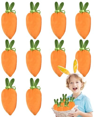 10 Stück Ostern Geschenktüten Set, Osters Samt Karottenbeutel, Osterhasen Karottentüten, Osters Geschenktüten Mit Kordelzug, Süßigkeiten Geschenken Partyzubehör Samt Säckchen, Ostern Deko