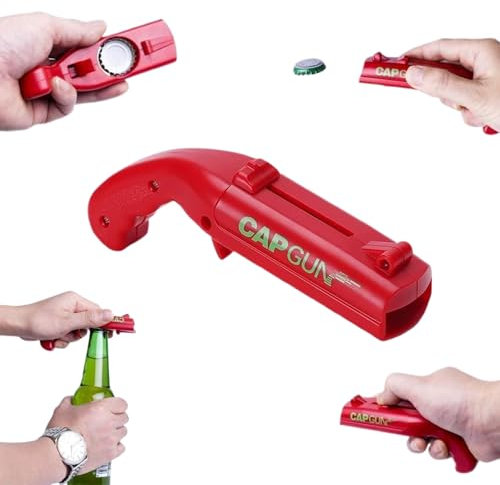 Cap Gun Bottle Opener with 10 Beer Covers,Shoots Over 5 Meters,Cap Gun Launcher Shooter Bottle Opener,Beer Drink Bottle Opener Beer Bottle Cap Openers for Home Bar Party Drinking Game
