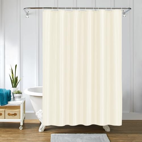 LUKDUNG Rideau de Douche en Polyester - en Textile - Anti-moisissure - Imperméable - Lavable - pour Baignoire, Douche - avec Anneaux de Rideau de Douche (Beige, 180 x 220 cm)