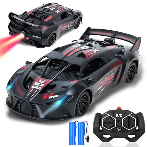 Joellfuner Voiture Télécommandée, 2.4GHz Véhicule RC, avec Lumières et Spray, High Speed RC Drift, 1:18 RC Jouet, Plusieurs Façons de Jouer, d'anniversaire Cadeaux pour 3-8+ Ans Enfants (Rouge)