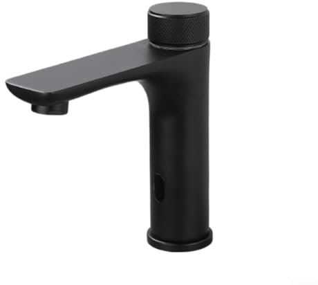 Bulevisiter Robinet de salle de bain avec capteur automatique d'eau chaude et froide, en acier inoxydable, contrôle de la température, robinet de lavabo sans contact, design moderne (noir)