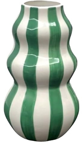Gestreifte Vase, Küchenvase, Keramik-Dekorbehälter, handgefertigtes Streifen-Design, Tischakzent, Wohnung, Badezimmer, Küche, Display, 15,2 x 10,2 cm, schwarz, rot, grün, 1 Stück