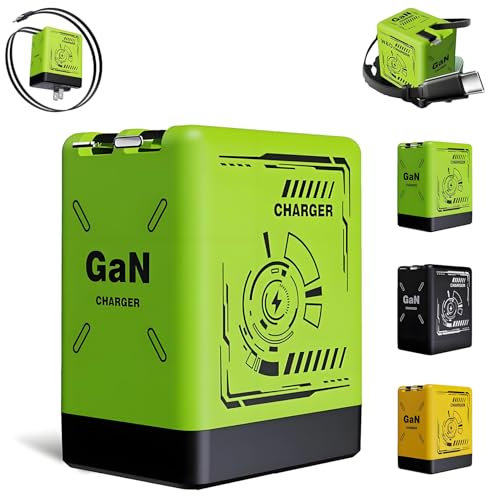 2-in-1 120w Fast Charger, 120w Compatible Fast, 120 USB C Charger, Retractable Phone Chargers Wall Plug, With Retractables Type-C for iPhone,Phone,Laptops (Yellow)