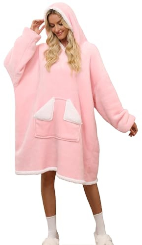 Glamnest Oversized Hoodie Blanket， Sherpa Wearable Blankets with Pocket & Sleeves, Cozy Fleece Wearable Hooded Sweatshirt for Women Men One Size