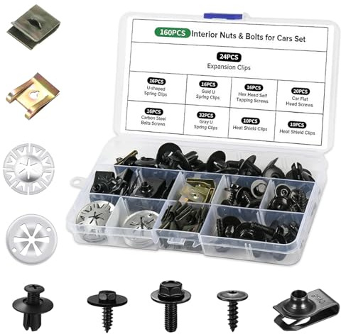 160 Stück Karosserieschrauben Blechmuttern Set, Auto Blechmutter Schrauben Mutter Clips Kit mit U Typ Befestigungsclips Hitzeschutzblech für Befestigen Reparieren Autoteil