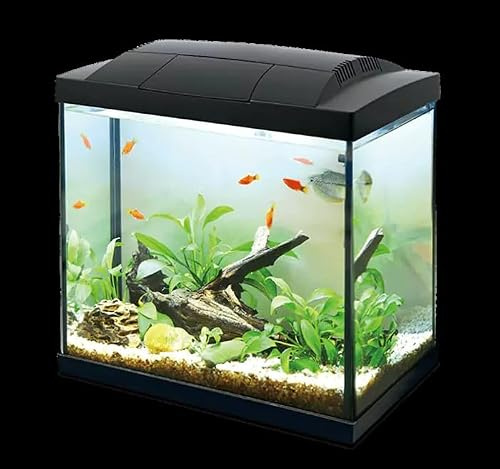 Happet K30 Aquarium 30 Liter Schwarz, Komplettes Aquarium-Set mit 3W LED-Beleuchtung & HE-200 Innenfilter, Ideales Starterset für Anfänger, Stilvolles Glasbecken für Fische & Wasserpflanzen