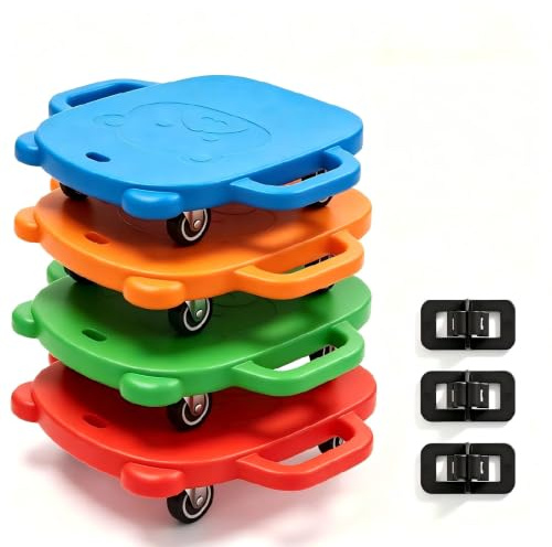 4 Pack Sport Scooter Boards for Kids with Handles,No Assembly Neede | Casters Floor Sitting Scooter Board ,Silent Wheels, 60kg Load,Gym Class Physical Education Home Use,Improves Balance Skills
