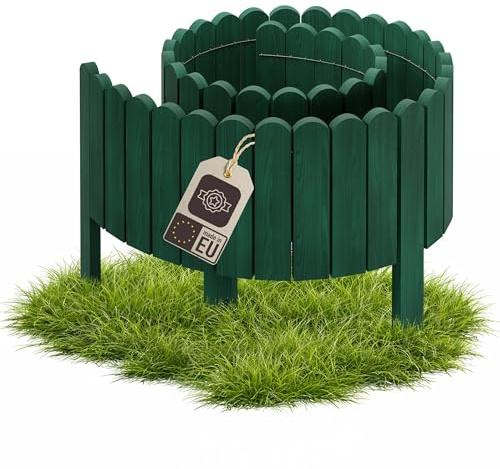 Be4Nature Palissade Bois 200 cm, h. 40 cm, Vert foncé – Clôture Déco | Hauteur qui structure allées et carrés potagers. Livrée montée, souple, 5 piquets – aussi en bordure de tombe