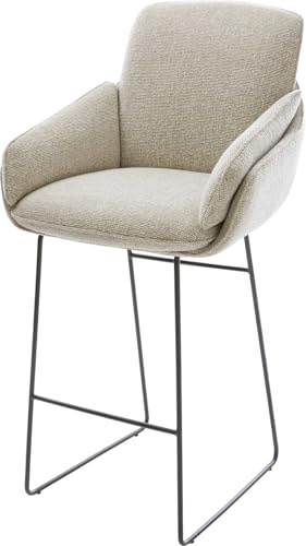 DELIFE Barstuhl Luan-Flex Kufengestell Metall Schwarz Webstoff Soft Beige