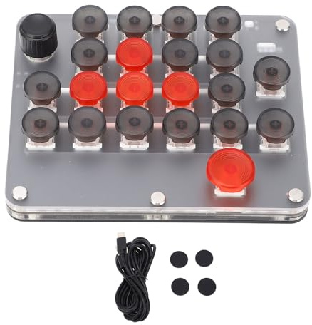VBXCMLDPO One Handed Macro Mechanical Keyboard, 21 Keys Programmable Gaming Keypad with Red Switch and Knob, USB C BT Connection Portable Professional Keyboard for Black Myth