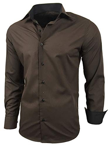 Baxboy R-44 Chemise à manches longues pour homme Coupe ajustée Repassage facile Pour costume et occasions professionnelles, mariage, loisirs - Marron - M