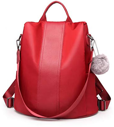 Miss Lulu Damen Rucksack Wasserdichte Nylon Schultaschen Anti-Diebstahl Tagesrucksack Schultertaschen für Unterwegs (Rot)