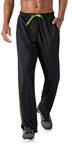 KEFITEVD Jogginghose Herren Lang Trainingshose Leicht Polyester Fitnesshose Workout Sweatpants mit Offenem Beinabschluss Outdoor Sporthose Herren Schwarz S