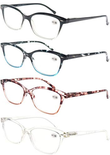 MODFANS (4 Pack) Lesebrille Damen 1.75 Gute Brillen,Hochwertig,Mode,Komfortabel,Super Lesehilfe Schwarz/Blau/Rosa/Transparent