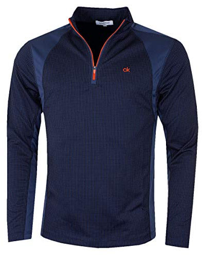 Calvin Klein Golf Mens Micro Grid Layering Mid Layer - Navy/Orange - M