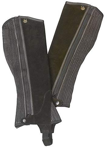 Ovation Women's Pro Ribbed Suede Half Chaps, 464334 - Equestrian Horse Riding Protective Gaiters with Stretch Rib Panels, Full-Length Zipper, Reinforced Calf, Black, Medium (Short Wide)