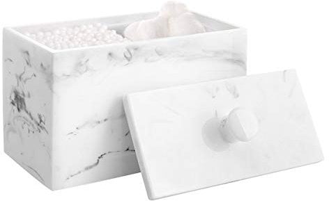 Luxspire Wattestäbchen Behälter und Wattepadspender, 2 Fächer Tampon Aufbewahrung Spender Makeup Organizer Aufbewahrungsbox mit Deckel für Wattestäbchen Q-Tips Wattepads Baumwollbehälter, Tinte weiß