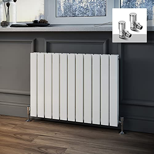 ELEGANT Horizontal Column Designer Radiator Oval Flat Panel White Modern Central Heating Radiators Double Panel 600 x 836 mm + Valves Chrome