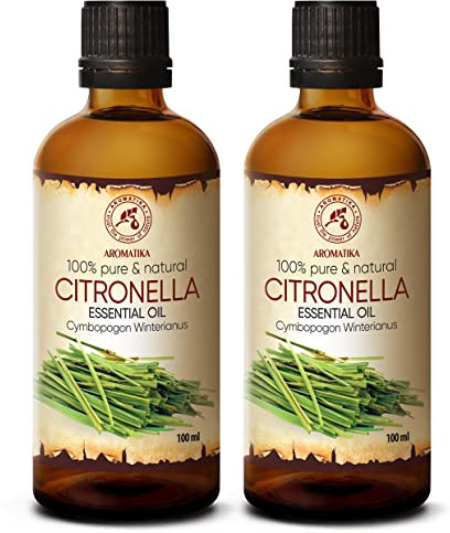 Olio Eessenziale di Citronella 2x100ml - 100% Puro Fragranze Naturali Intenso e Duraturo Ideale per Sauna - Massaggi - Cosmetici - Aromaterapia - Diffusori e Candele - Cymbopogon Winterianus