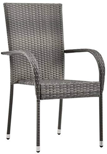 Tidyard 6 Stk. Gartenstühle Stapelbar Campingstuhl Hochlehner Stühle Gartenstühle Gartenmöbel Grau Poly Rattan 55,5 x 53,5 x 95 cm