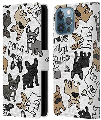 Head Case Designs Französische Bulldogge Hunderasse Muster Leder Brieftaschen Handyhülle Hülle Huelle kompatibel mit Apple iPhone 13 Pro Max