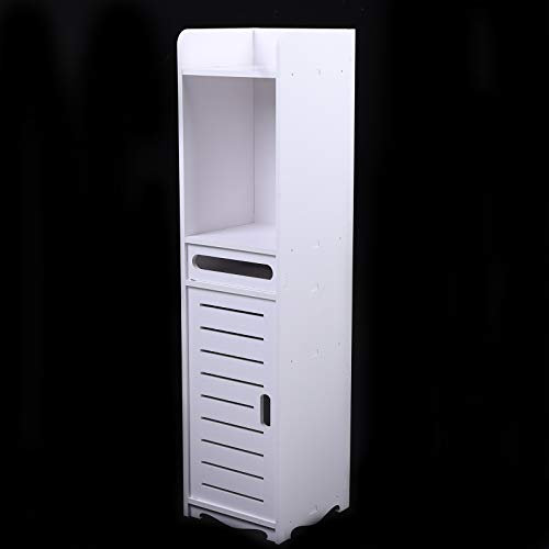 TIXBYGO Badezimmer Schrank mit 3 Fächern Schmal Badregal 20x20x80cm Stehender Badschrank Schrank Eckschrank Toilettenschrank mit 1 Türen Weiß