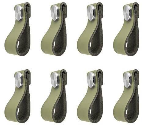 8 Pack möbelgriffe Ledergriff für Möbel,Einzelloch Lederschlaufe Schrankgriff,60×26mm,304 Edelstahl Metallkopf Handgemachte Leder Griff Schubladengriffe Türgriffe Schrankknauf für Schränke-Matcha Grün