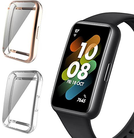 Niboow Funda [2 Piezas] para Huawei Band 7/Band 6/Honor Band 6, con Protector de Pantalla, Protección Completa Carcasa, TPU Flexible antirrayas para Huawei Band 7/Band 6/Honor Band 6-Oro Rosa+Claro