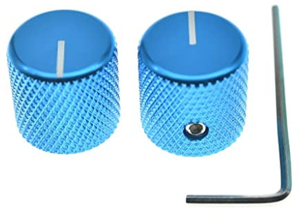 KAISH 2 Stück Aluminium Metall Flat Top Gitarre Bass Knobs Gitarre Volume/Tone Control Knobs 1/4 Universal Potentiometer Pot Knobs with Indicator Line for Tele/Telecaster Blue
