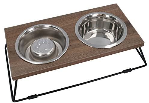 Gamelle en bois double surélevée pour chien ou chiot