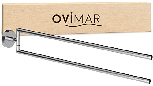 ovimar Handtuchstange Senja 2-Arm | Edelstahl | schwarz | zum Bohren | mit zwei Stangen als Handtuchhalter für Handtücher | Halterung zum Bohren oder Kleben an der Wand im Badezimmer