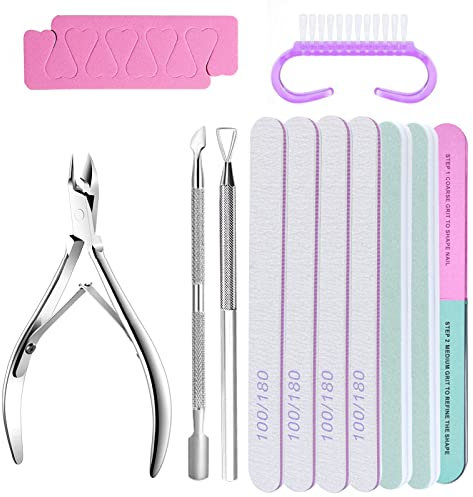 13 Pezzi Kit Lime per Unghie Professional, Lime per Unghie,Spingi Cuticole Raschietto,Grits Dei File di Blocco del Buffer,Cuticle Nipper,Spazzole per unghie,Separatore Per Unghie per Manicure.