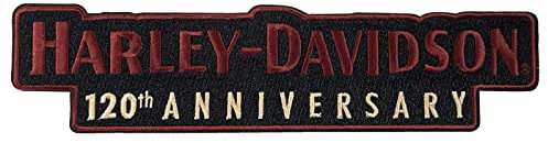 Harley-Davidson Aufnäher zum 120. Hochzeitstag, Rockerback, bestickt, zum Aufnähen, Schwarz, 8 x 1.96
