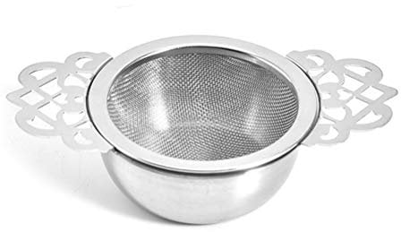 Tea Strainers with Drip Bowl, Small Fine Mesh Tea Infuser Stainless Steel Loose Leaf Tea Filter with Double Handles for Teapots Mugs Cups (Silver)