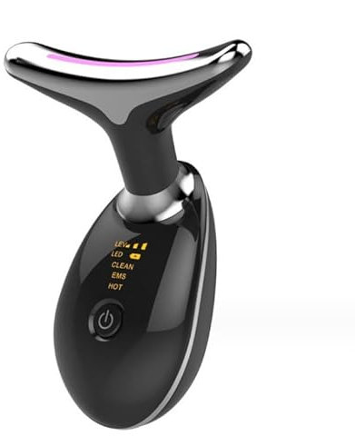 Commodery Microglow 3 in 1 Portable Electric Face and Neck Massager - Red Light Therapy Skin Beauty Device (Black)