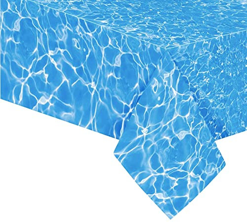 Blaue Einweg Tischdecke,Happy Birthday Tischdecke für Schwimmende Jungen,137 x 274 cm Einweg Tischdecke Rechteckige Sommerparty Tischdecke,Große Kunststoff Tischdecke für Männer und Frauen Pool Party