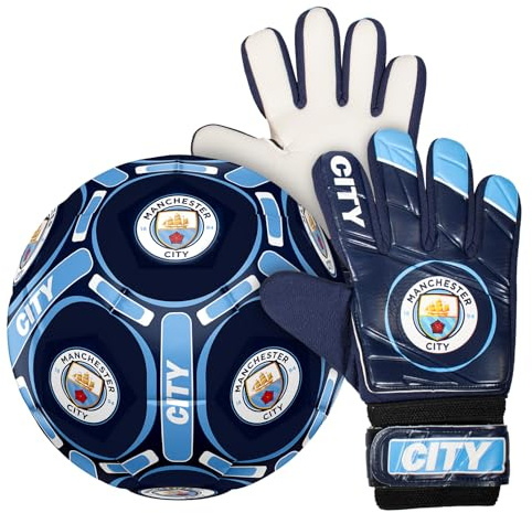 MANCHESTER CITY FC Kinder Fußball-Set - Torwarthandschuhe & Fußball - Größe 4